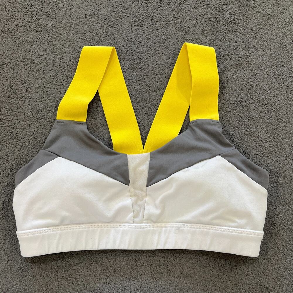 Alo Yoga Sports Bra White Gray Yellow Strappy Colorblock Flaw Women's Size M